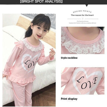 Girls Pajamas Princess Style Pure Cotton Long Sleeve Set Middle and Large Girls Autumn Home Clothes Set
