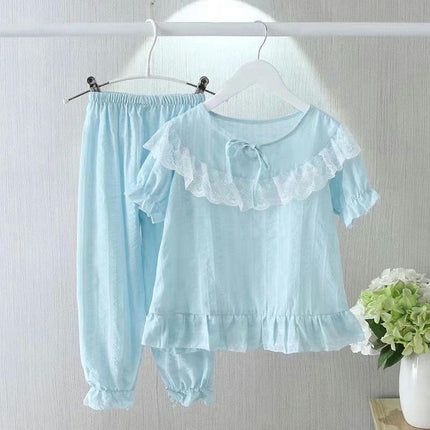Children's Girls Pajamas Nightdress-Summer Thin Short Sleeve Cute Home Clothes Set