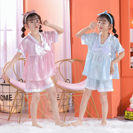 Children's Girls Pajamas Nightdress-Summer Thin Short Sleeve Cute Home Clothes Set