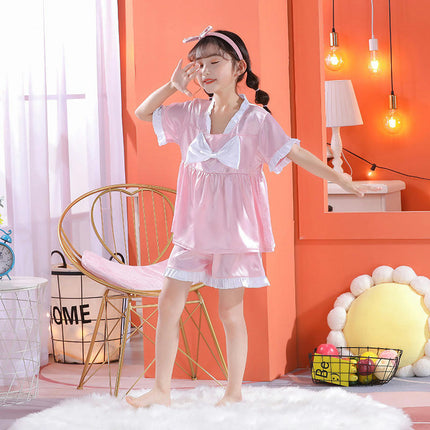 Children's Girls Pajamas Nightdress-Summer Thin Short Sleeve Cute Home Clothes Set