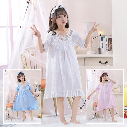 Children's Girls Pajamas Nightdress-Summer Thin Short Sleeve Cute Home Clothes Set