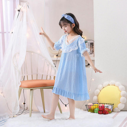 Children's Girls Pajamas Nightdress-Summer Thin Short Sleeve Cute Home Clothes Set