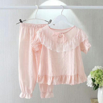 Children's Girls Pajamas Nightdress-Summer Thin Short Sleeve Cute Home Clothes Set