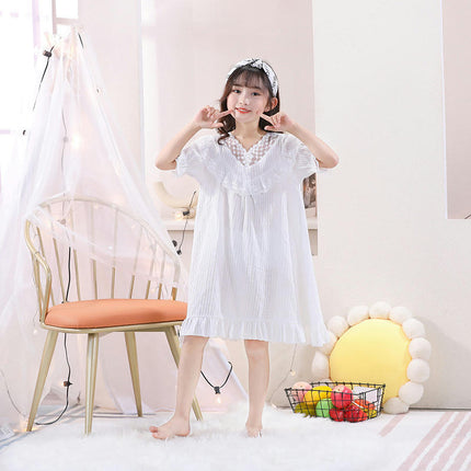 Children's Girls Pajamas Nightdress-Summer Thin Short Sleeve Cute Home Clothes Set