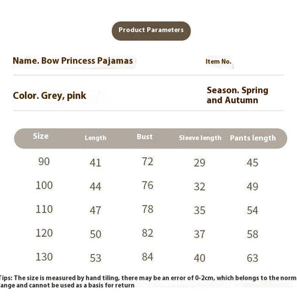 Children's Pajamas Girls Spring and Autumn Bowknot Long Sleeve Thin Set
