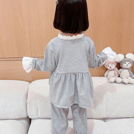 Children's Pajamas Girls Spring and Autumn Bowknot Long Sleeve Thin Set