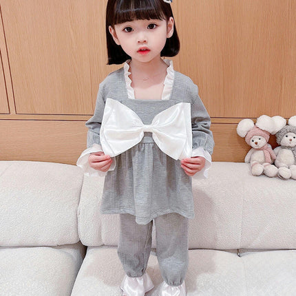 Children's Pajamas Girls Spring and Autumn Bowknot Long Sleeve Thin Set
