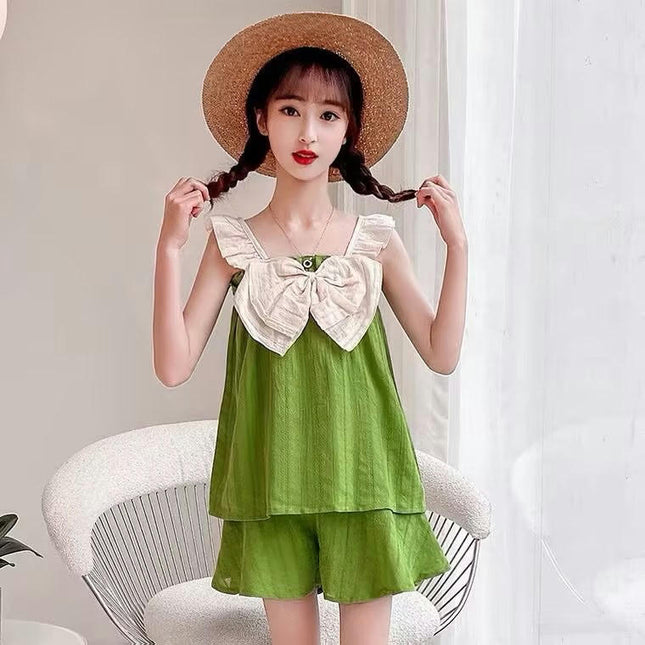 Girls' Pajamas 2-piece Set - Summer Fashionable Princess Style Suspender Home Clothes