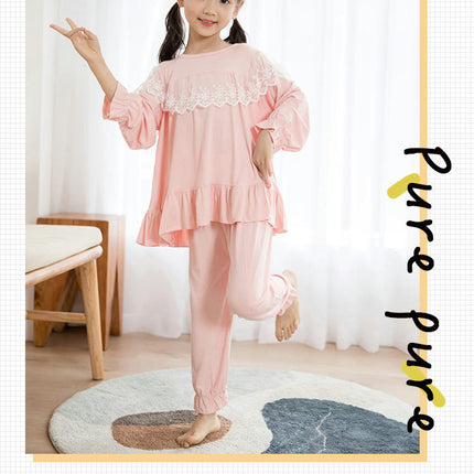 Spring and Autumn Long Sleeve Top and Pants Set for Middle and Large Kids - Modal Cotton 2-Piece Pajama Set