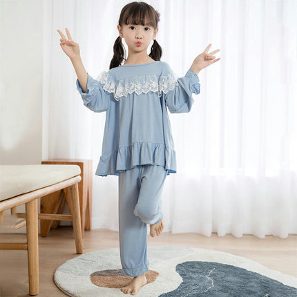 Spring and Autumn Long Sleeve Top and Pants Set for Middle and Large Kids - Modal Cotton 2-Piece Pajama Set