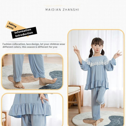 Spring and Autumn Long Sleeve Top and Pants Set for Middle and Large Kids - Modal Cotton 2-Piece Pajama Set