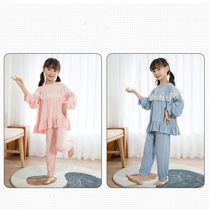 Spring and Autumn Long Sleeve Top and Pants Set for Middle and Large Kids - Modal Cotton 2-Piece Pajama Set