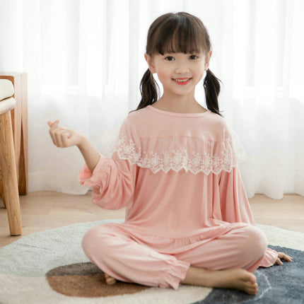 Spring and Autumn Long Sleeve Top and Pants Set for Middle and Large Kids - Modal Cotton 2-Piece Pajama Set