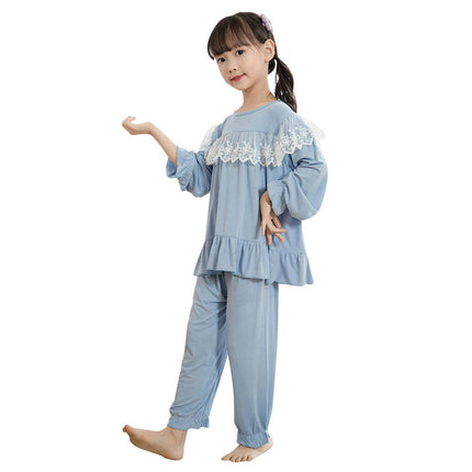 Spring and Autumn Long Sleeve Top and Pants Set for Middle and Large Kids - Modal Cotton 2-Piece Pajama Set