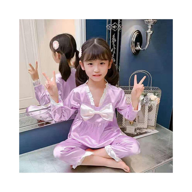 Children's Pajamas 2-piece Set - Long Sleeve Air-conditioned Clothes Imitation Silk Home Clothes Set