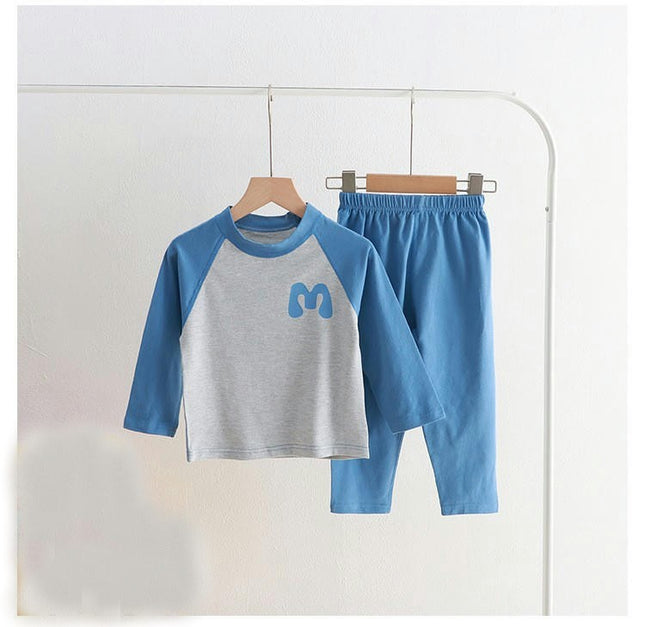 Toddler Boys Pajamas Cotton Letter M Two-piece Long-sleeved Pajamas Set