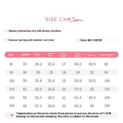 Girls Short Sleeve Pajamas 2-piece Set - Imitation Ice Silk Thin House Clothes for Small and Medium-sized Children