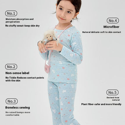 Leisurely Bunny Children's Pajamas 2-piece Set Cotton Long-sleeved Children's Home Clothes