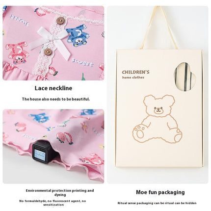 Girls' Home Clothes 2-piece Set - Bear Lace Children's Set Boneless Children's Pajamas