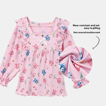Girls' Home Clothes 2-piece Set - Bear Lace Children's Set Boneless Children's Pajamas