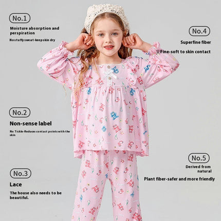 Girls' Home Clothes 2-piece Set - Bear Lace Children's Set Boneless Children's Pajamas