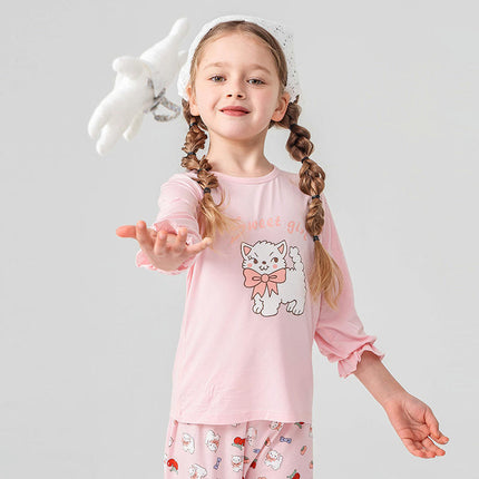 Children's Home Clothes Letter Plaid Air Conditioning Clothes 3/4 Sleeve Children's Pajamas Set 1