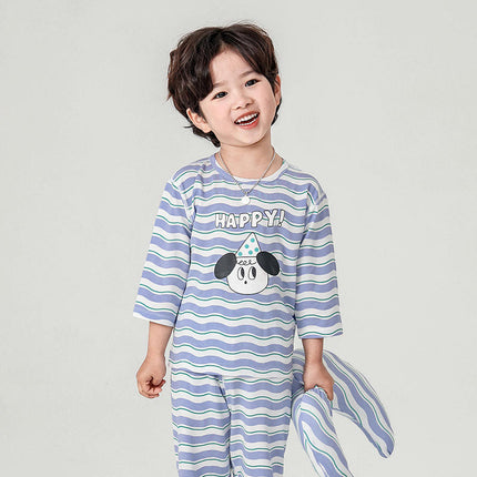 Children's Home Clothes Letter Plaid Air Conditioning Clothes 3/4 Sleeve Children's Pajamas Set 1