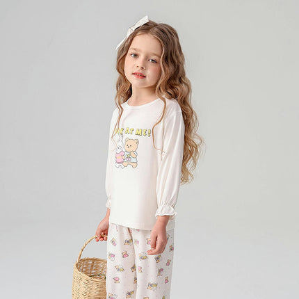 Children's Home Clothes Letter Plaid Air Conditioning Clothes 3/4 Sleeve Children's Pajamas Set