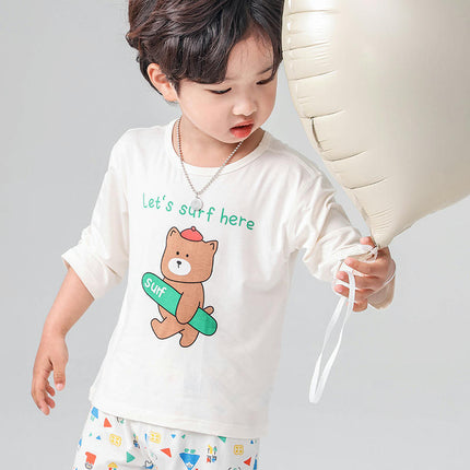 Children's Home Clothes Letter Plaid Air Conditioning Clothes 3/4 Sleeve Children's Pajamas Set 1
