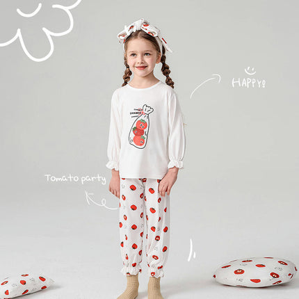 Children's Home Clothes Letter Plaid Air Conditioning Clothes 3/4 Sleeve Children's Pajamas Set
