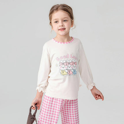 Children's Home Clothes Letter Plaid Air Conditioning Clothes 3/4 Sleeve Children's Pajamas Set 1