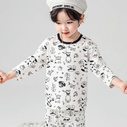 Children's Home Clothes Letter Plaid Air Conditioning Clothes 3/4 Sleeve Children's Pajamas Set 1