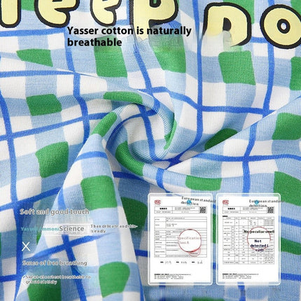 Children's Home Clothes Letter Plaid Air Conditioning Clothes 3/4 Sleeve Children's Pajamas Set