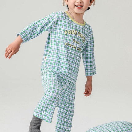 Children's Home Clothes Letter Plaid Air Conditioning Clothes 3/4 Sleeve Children's Pajamas Set 1