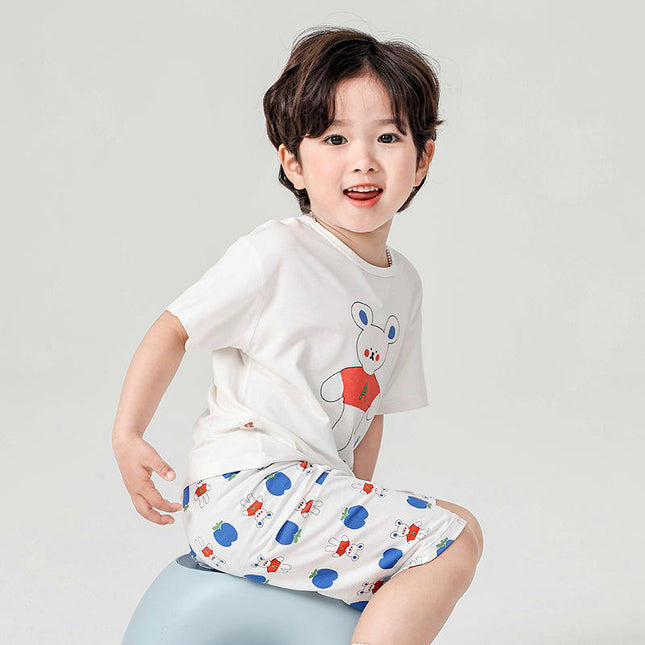 Children's Breathable Short Sleeve Pajamas 2-piece Set - Cute Rabbit Yasel Home Clothes Set