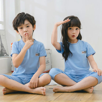2-Piece Pajamas for Boys and Girls-Summer Pure Cotton Solid Color Children's Pajamas Short Set