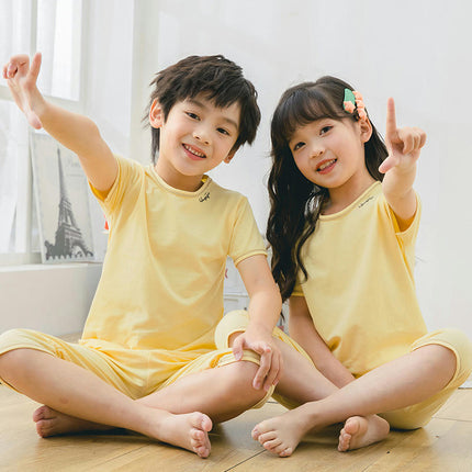 2-Piece Pajamas for Boys and Girls-Summer Pure Cotton Solid Color Children's Pajamas Short Set