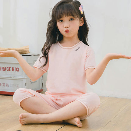 2-Piece Pajamas for Boys and Girls-Summer Pure Cotton Solid Color Children's Pajamas Short Set
