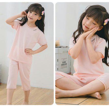 2-Piece Pajamas for Boys and Girls-Summer Pure Cotton Solid Color Children's Pajamas Short Set