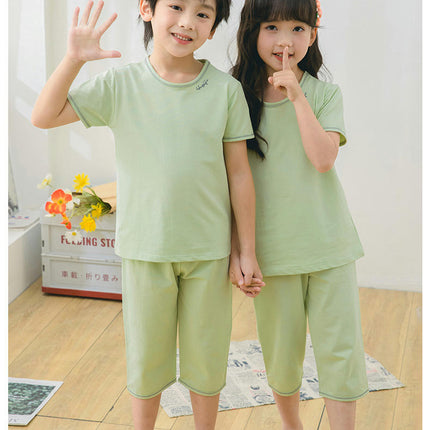 2-Piece Pajamas for Boys and Girls-Summer Pure Cotton Solid Color Children's Pajamas Short Set