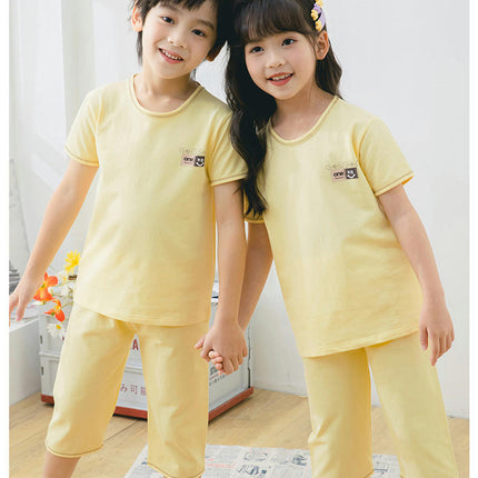 2-Piece Pajamas for Boys and Girls-Summer Pure Cotton Solid Color Children's Pajamas Short Set