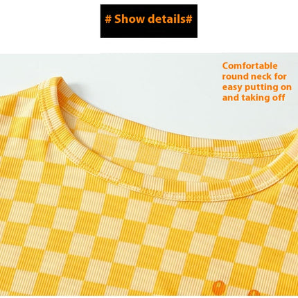 Children's Short Sleeve Pajama Set - Summer Boys and Girls Plaid Short Sleeve Shorts 2-Piece Set