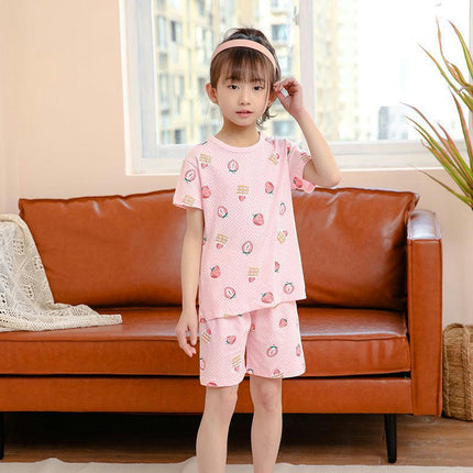 Boys and Girls Pajamas 2-piece Set Summer Pure Cotton Short-Sleeved Shorts Home Wear Set
