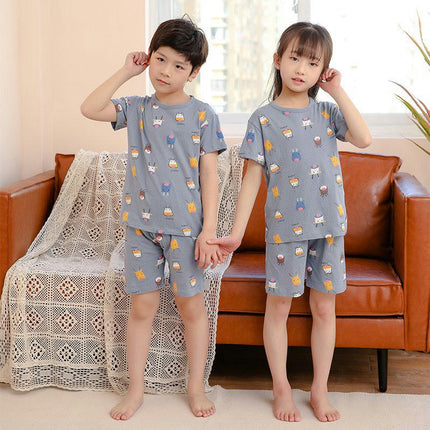 Boys and Girls Pajamas 2-piece Set Summer Pure Cotton Short-Sleeved Shorts Home Wear Set