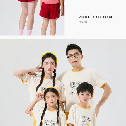 Family Wear Pajamas 2-piece Summer Boys and Girls Short-Sleeved Casual Suit Home Clothes