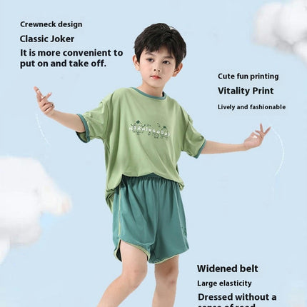 Family Wear Pajamas 2-piece Summer Boys and Girls Short-Sleeved Casual Suit Home Clothes