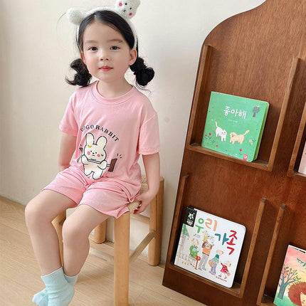 Boys Pajamas Children Summer Short Sleeve Modal Cartoon Girls Home Clothes Set