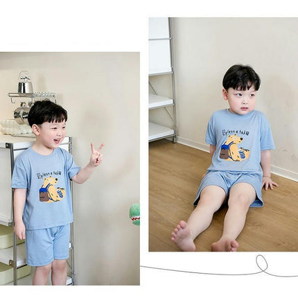 Boys Pajamas Children Summer Short Sleeve Modal Cartoon Girls Home Clothes Set