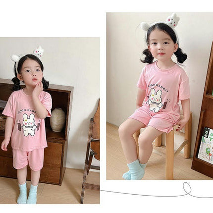 Boys Pajamas Children Summer Short Sleeve Modal Cartoon Girls Home Clothes Set
