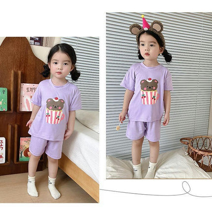 Boys Pajamas Children Summer Short Sleeve Modal Cartoon Girls Home Clothes Set